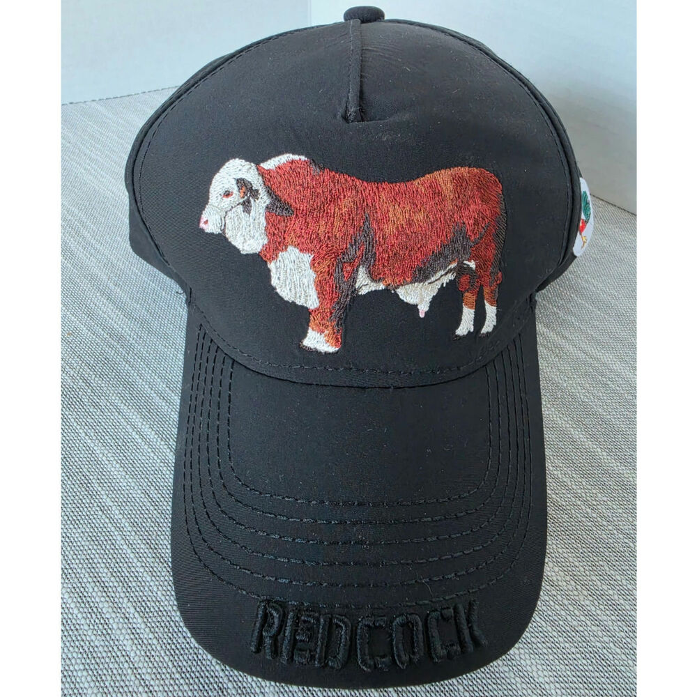 Embroidered Hereford Bull Baseball Cap Colorful Rooster Under Brim